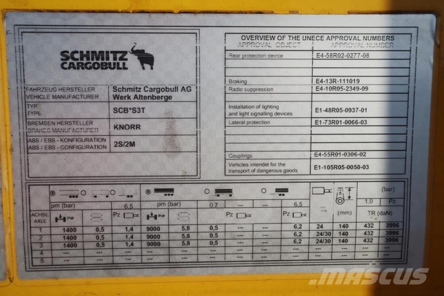 Schmitz Cargobull SCB3ST CoC Documents, Dutch Registration, 3-Axle, Schuifzeilopbouw
