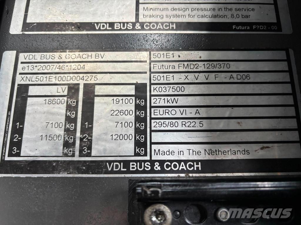 VDL Futura FMD2 4x2 AC / AUXILIARY HEATING / TV Autobuses interurbano