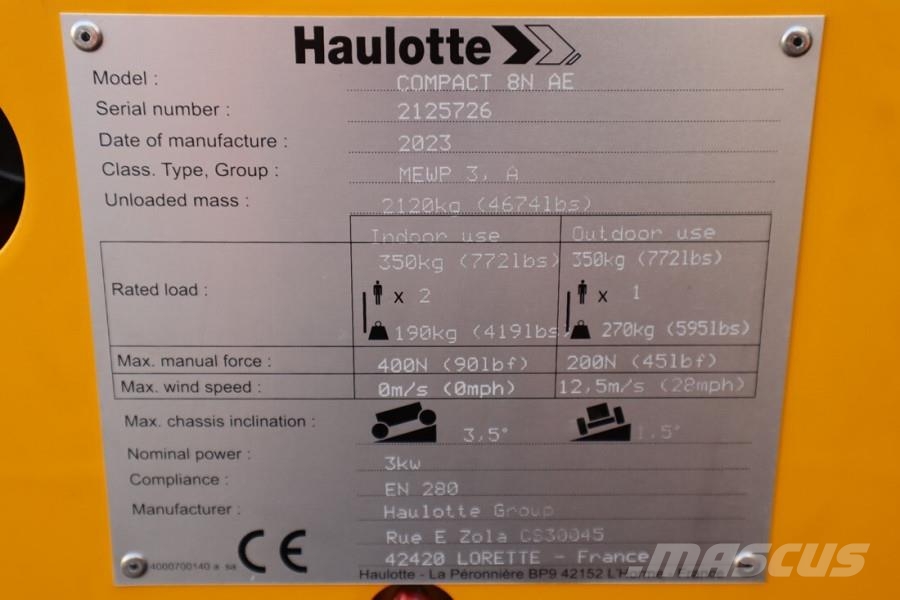 Haulotte Compact 8N Valid inspection, *Guarantee! 8m Workin Scissor lifts