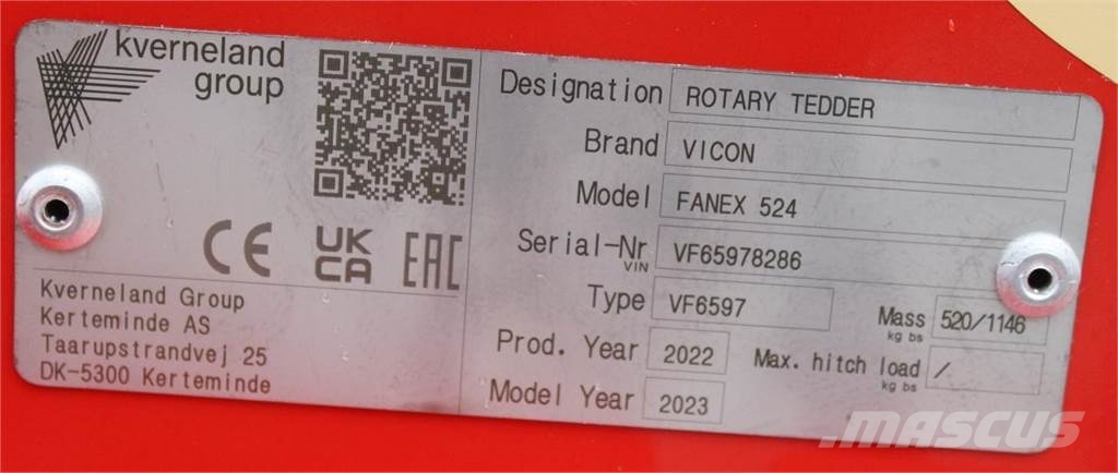 Vicon Fanex 524 CompactLine 耙與翻草機