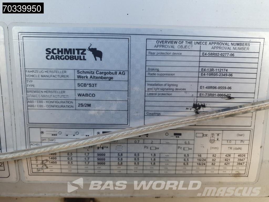Schmitz Cargobull SCB*S3T 3 axles Sliding Roof Semirremolques con caja de lona