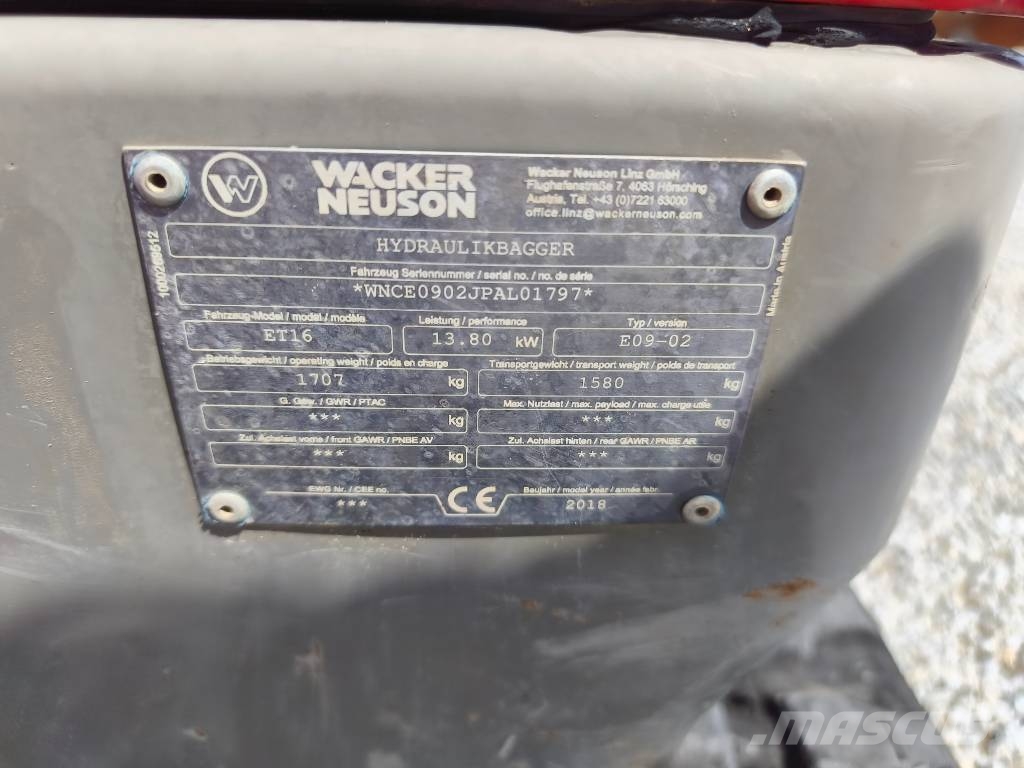 Wacker Neuson ET 16 YANMAR SV 16 17 TAKEUCHI TB 016 Mini excavators < 7t