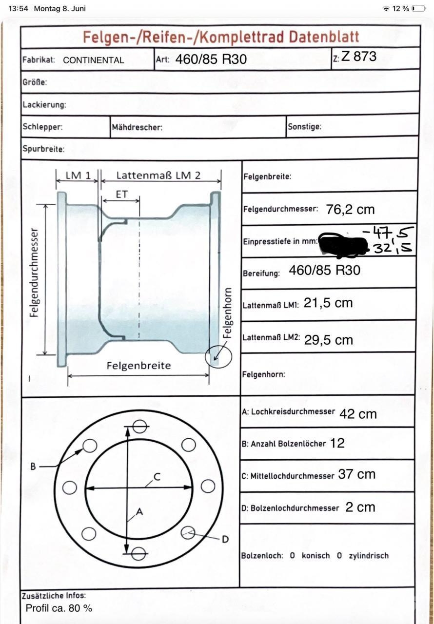 Fendt Pflegeräder 900 Vario 460/85 R30 520/85 R46 Otros accesorios para tractores