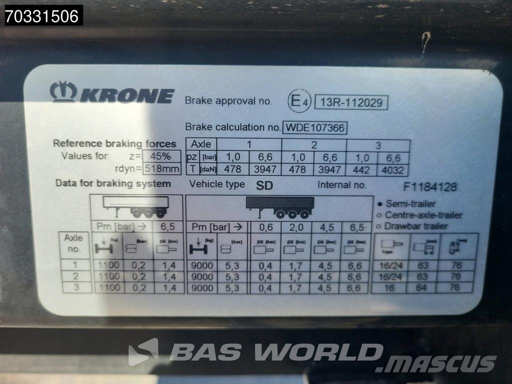 Krone SD Lift Axle MOT 11/26 نصف مقطورات بباب جانبي