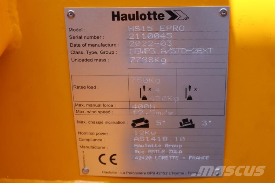 Haulotte HS15EPRO Valid Inspection, Full Electric 4x4 Drive Saksilavat