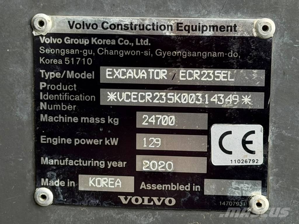 Volvo ECR 235 EL / Novatron 3D / Rasvari / PA-Lämmitin / Roomikekskavaatorid