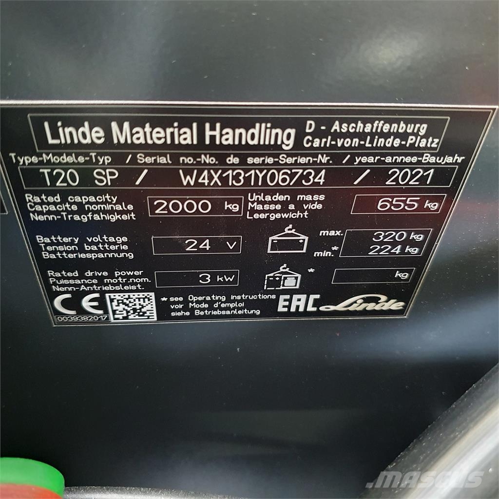 Linde T20SP lang Ručni električni viljuškar