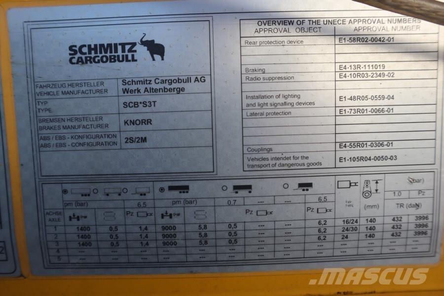Schmitz Cargobull SCB3ST CoC Documents, Dutch Registration, 3-Axle, Schuifzeilopbouw