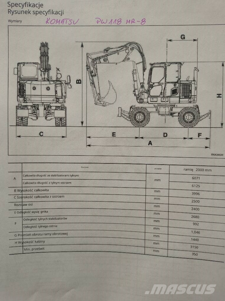 Komatsu -15% | PW118MR-8 – Koparka Kołowa + 3 łyżki Escavatori gommati