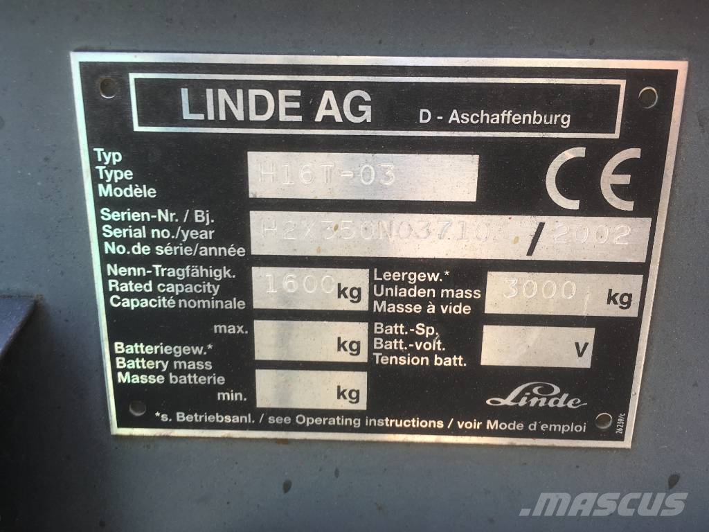Linde H16T-03 /350/ V-3632 OB LPG forklifts