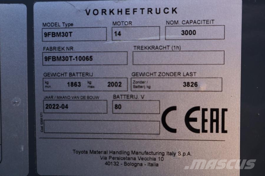 Toyota 9FBM30T Valid inspection, *Guarantee! Electric, 47 Dieselmotviktstruckar