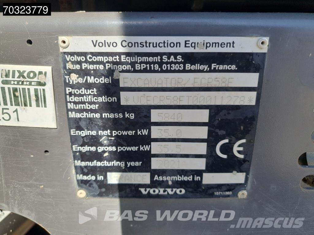 Volvo ECR58 F A/C - 3 Buckets Міні-екскаватори < 7т