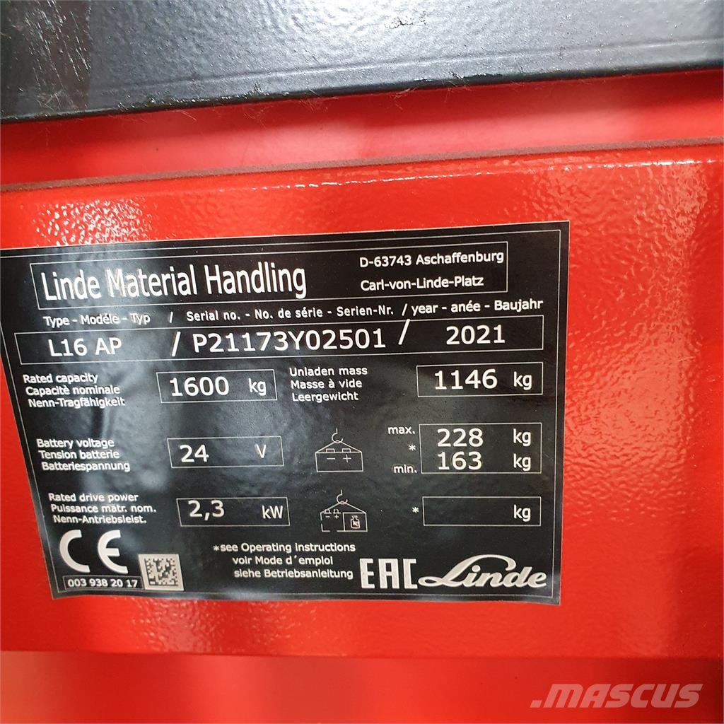Linde L16APi Самохідні електроштабелери
