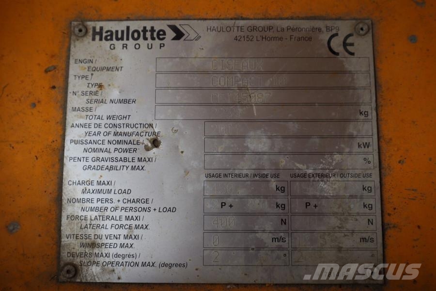 Haulotte Compact 10 Electric, 10m Working Height, 450kg Cap Scissor lifts