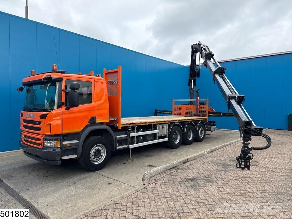 Scania P 410 8x4, Tridem, CNG, Hiab, Remote, Retarder Platformas/izkraušana no sāniem
