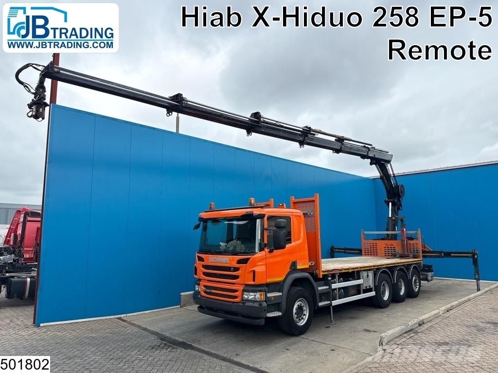 Scania P 410 8x4, Tridem, CNG, Hiab, Remote, Retarder Platformas/izkraušana no sāniem