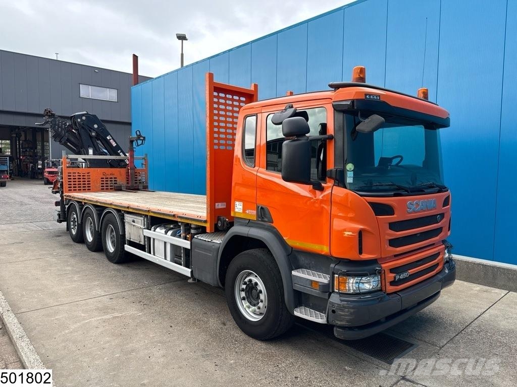 Scania P 410 8x4, Tridem, CNG, Hiab, Remote, Retarder Platformas/izkraušana no sāniem