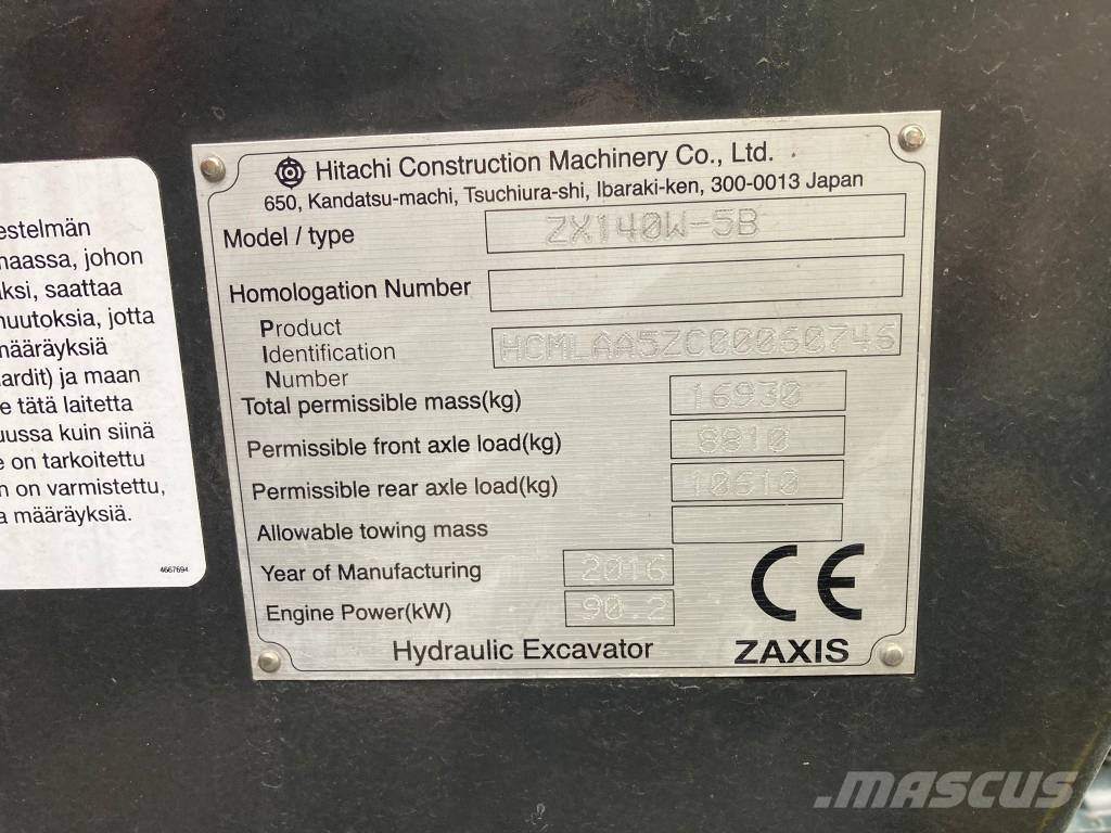 Hitachi ZX 140 W-5B Εκσκαφείς με τροχούς - λάστιχα