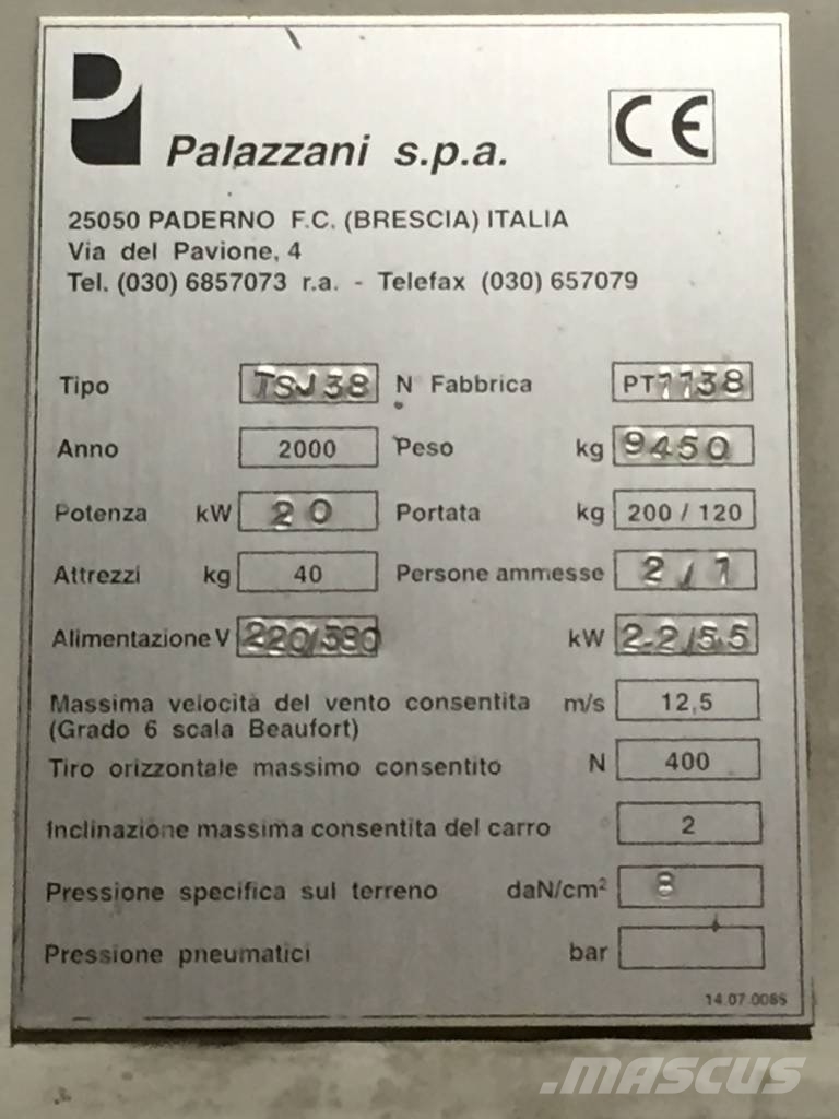 Palazzani TSJ 38 anno 2000 Інші підйомники і платформи