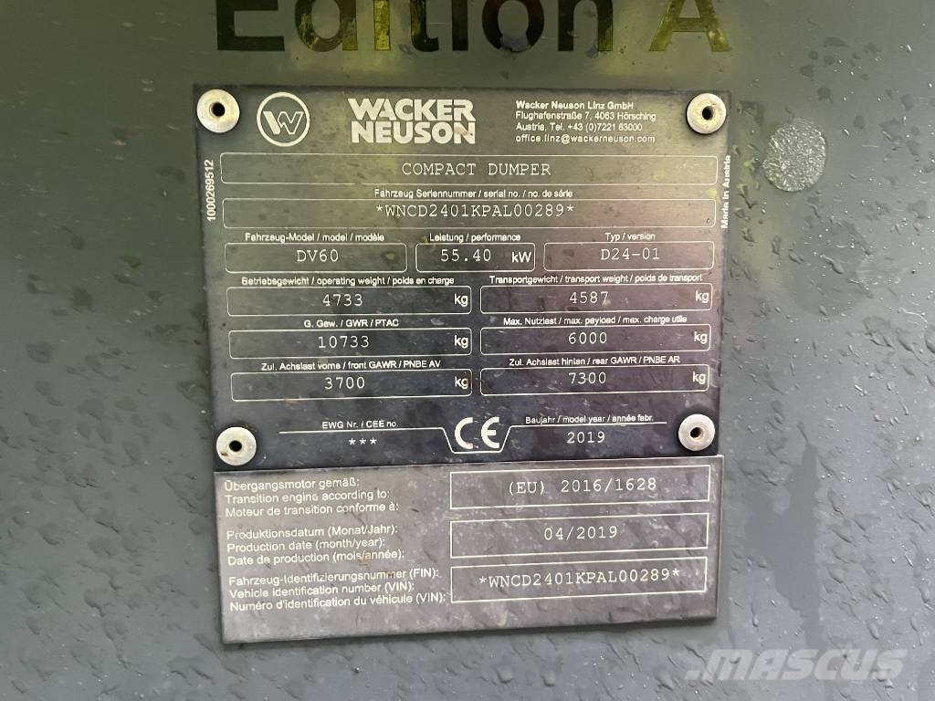 Wacker Neuson DV 60 6 Ton Dual View Dumper Мини-самосвалы