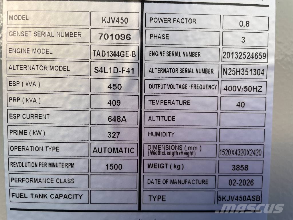 Volvo TAD1344GE - 450 kVA Generator - DPX-18880 Diesel Generatoren