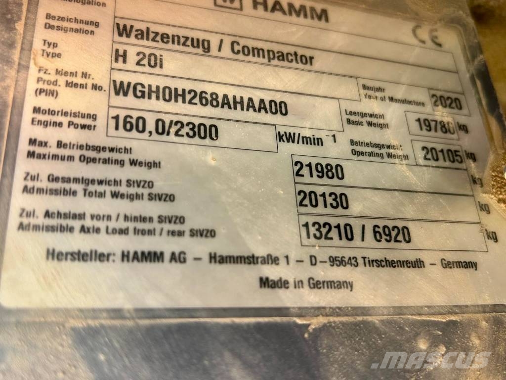 Hamm H20i Valjci sa jednim bubnjem