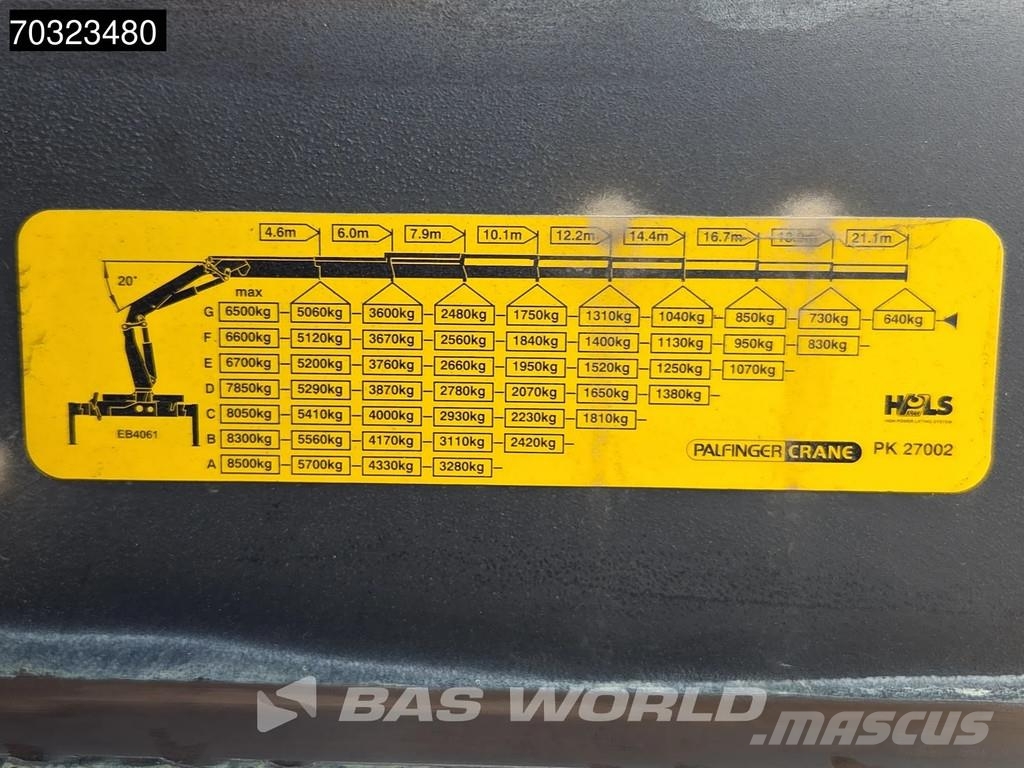 DAF CF85.360 6X2 Palfinger PK27002 con 8 extensiones, Camiones de cama baja