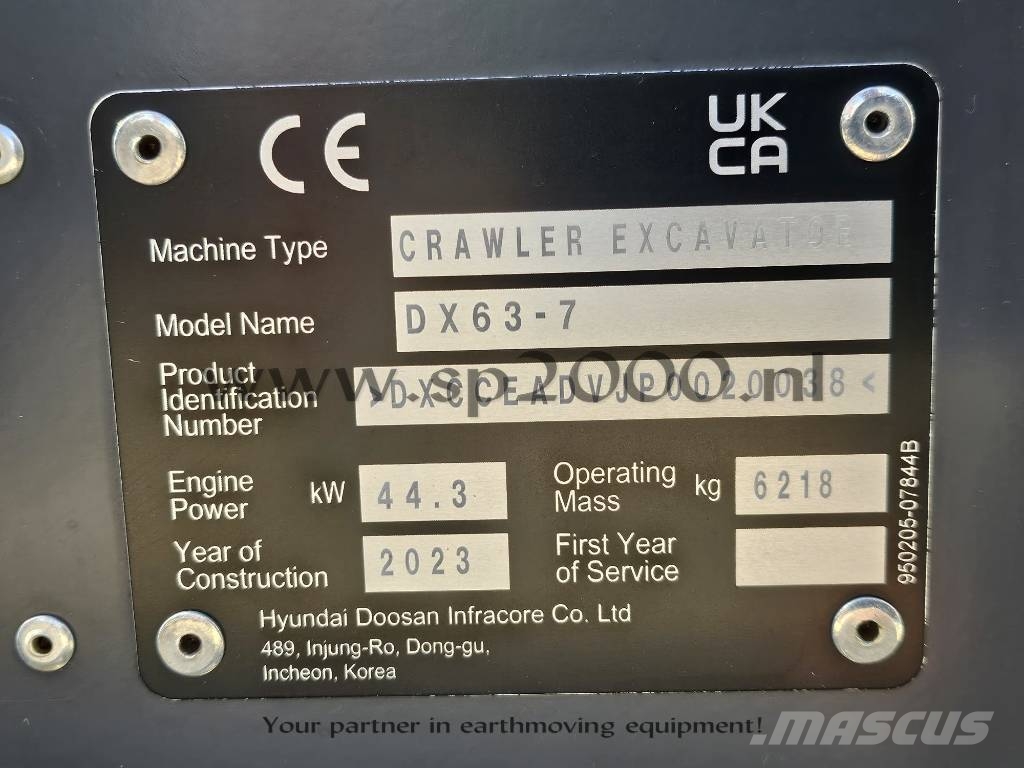 Develon DX 63-7 Midi excavators 7t - 12t