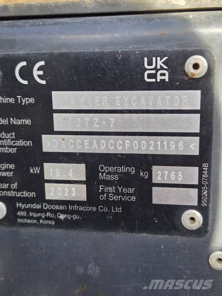Develon / Doosan DX 27 Z-7 Mini pelle < 7t