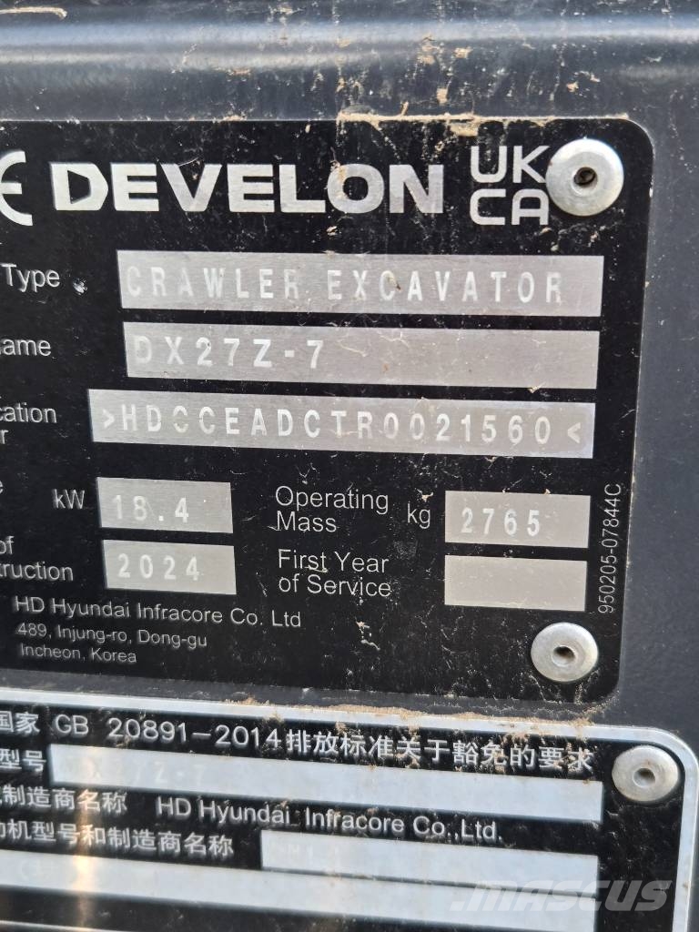 Develon / Doosan DX 27 Z-7 Mini pelle < 7t