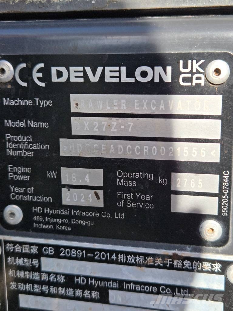 Develon / Doosan DX 27 Z-7 Mini pelle < 7t