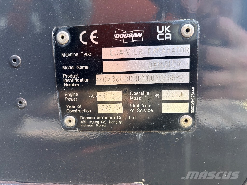 Doosan DX 140 LCR / Pyörittäjä, Rasvari Bandgrävare