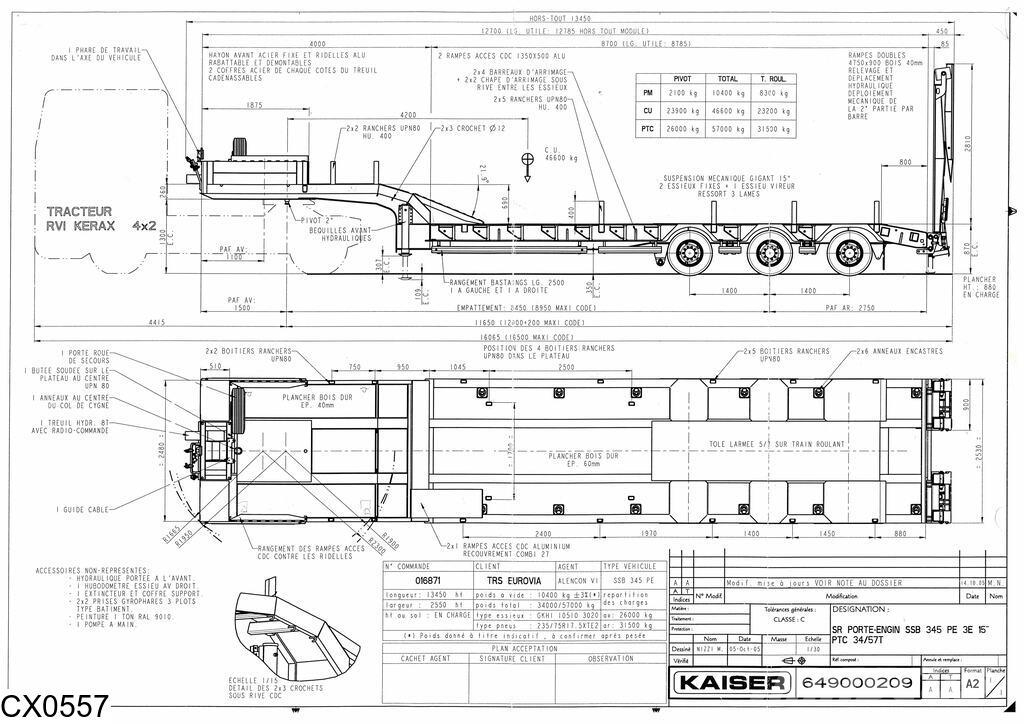 Kaiser Lowbed 57.000 KG نصف مقطورة مسطحة منخفضة