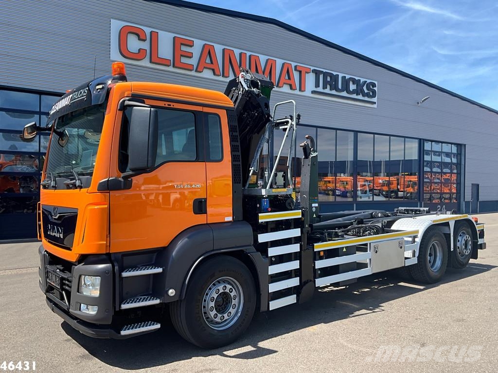 MAN TGS 26.420 Euro 6 HMF 21 Tonmeter laadkraan Just 1 Treileri ar āķi