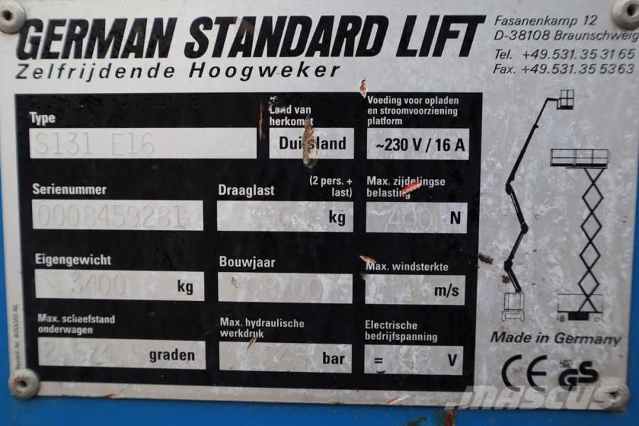  GSL S131 E16 As-Is, Electric, 15.1m Working Height Scissor lifts