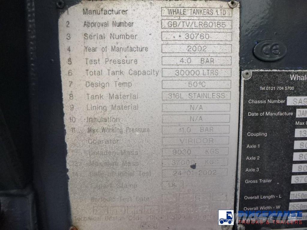 WHALE Vacuum tank inox 30 m3 / 1 comp + pump Poluprikolice cisterne