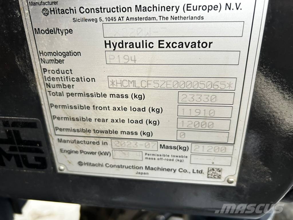 Hitachi ZX 220 W-7 / Rasvari, Stage V, Pienet tunnit Pyöräkaivukoneet