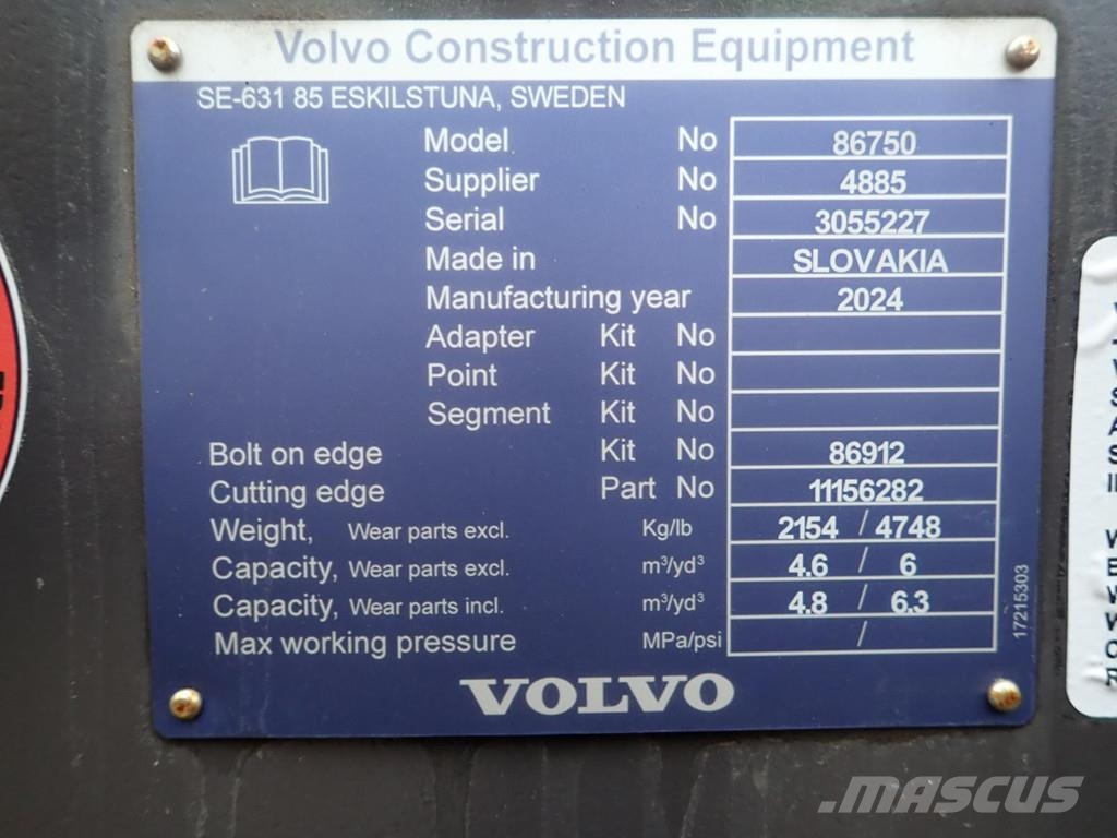 Volvo SW-Rehandlingschaufel 4,7 m³- 3200 mm, U-Messer Muut koneet