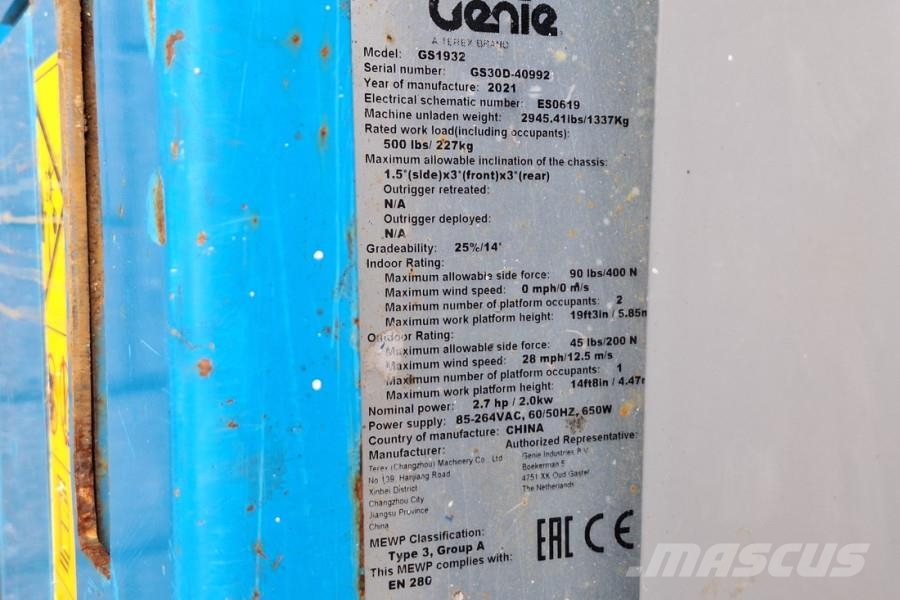 Genie GS1932 E-Drive Several In Stock, 8m Working Height Scheren-Arbeitsbühnen