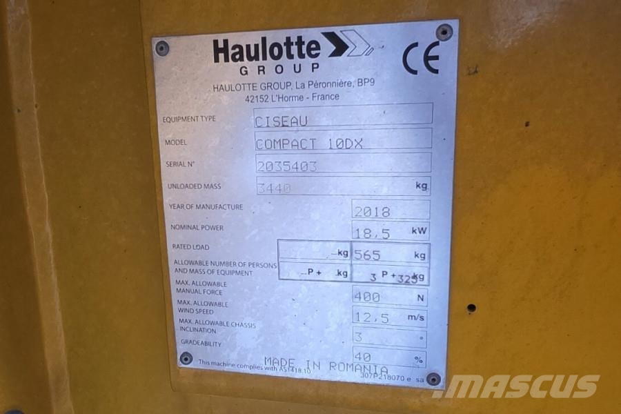 Haulotte COMPACT 10DX Diesel, 4x4 Drive, 10.2m Working Heig Nacelle ciseaux