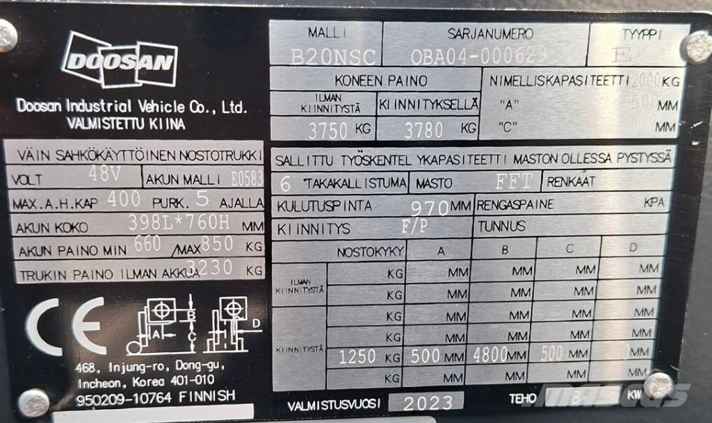 Doosan B20NSC Sähkötrukki Electric forklifts
