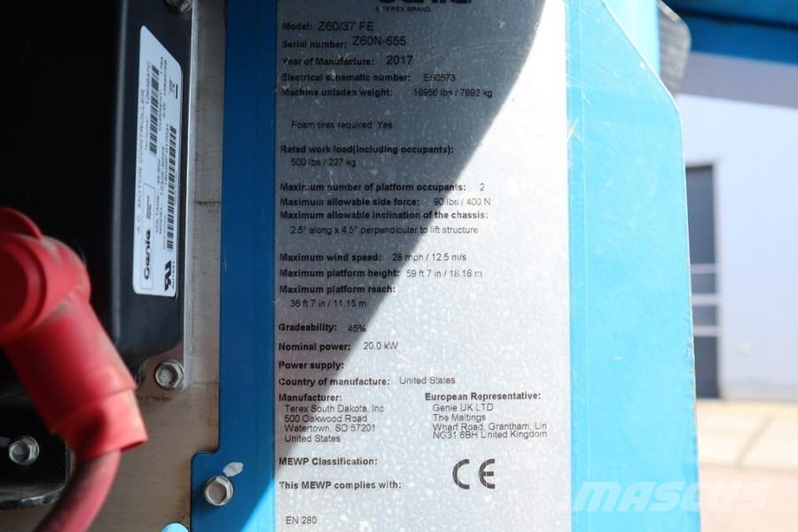 Genie Z60/37FE Valid Inspection, Hybrid, 4x4 Drive, 20m Knikarmhoogwerkers