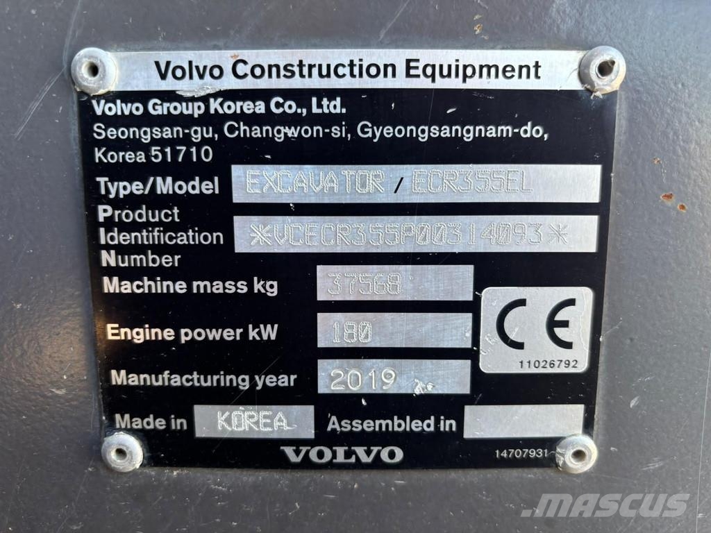 Volvo ECR 355 EL 3D / AC / CENTRAL LUBRICATION Bageri guseničari