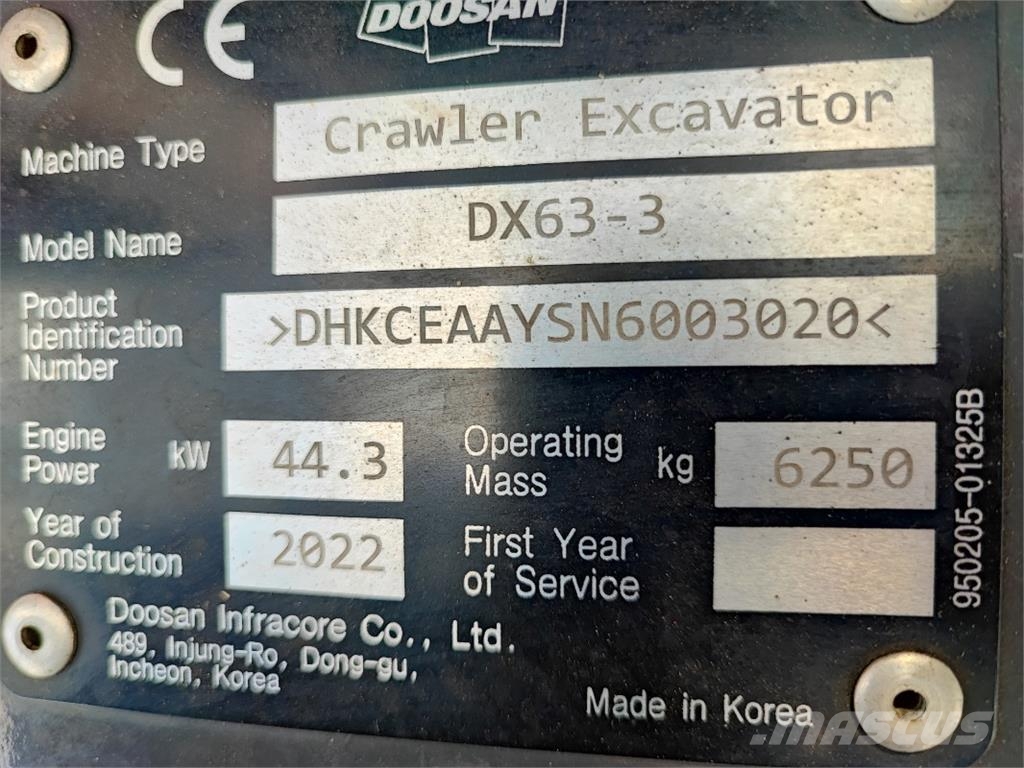 Doosan Doosen DX63-3 Verstellausleger Kettenbagger Minigraafmachines < 7t