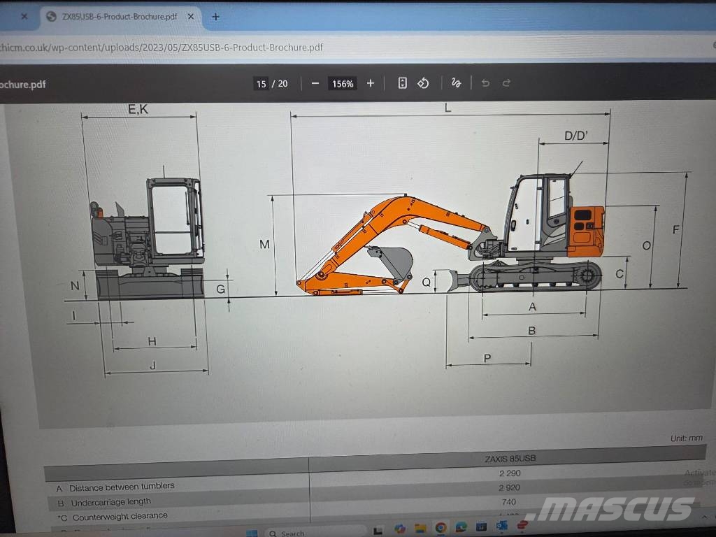 Hitachi ZX 85-6, 2023, 2.314H, Quick coupler+3 new buckets Escavadeiras Midi 7t - 12t