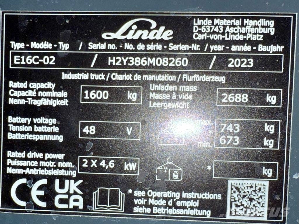 Linde E16C/386-02 Elektrikli forkliftler