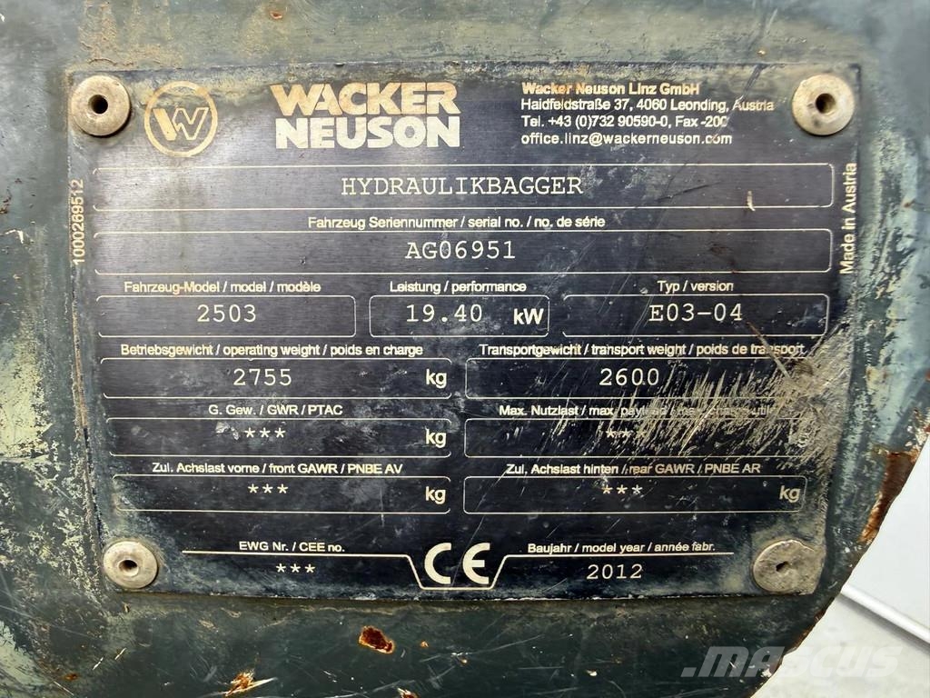 Wacker Neuson 2503 حفارات صغيرة أقل من 7 طن (حفارات صغيرة)