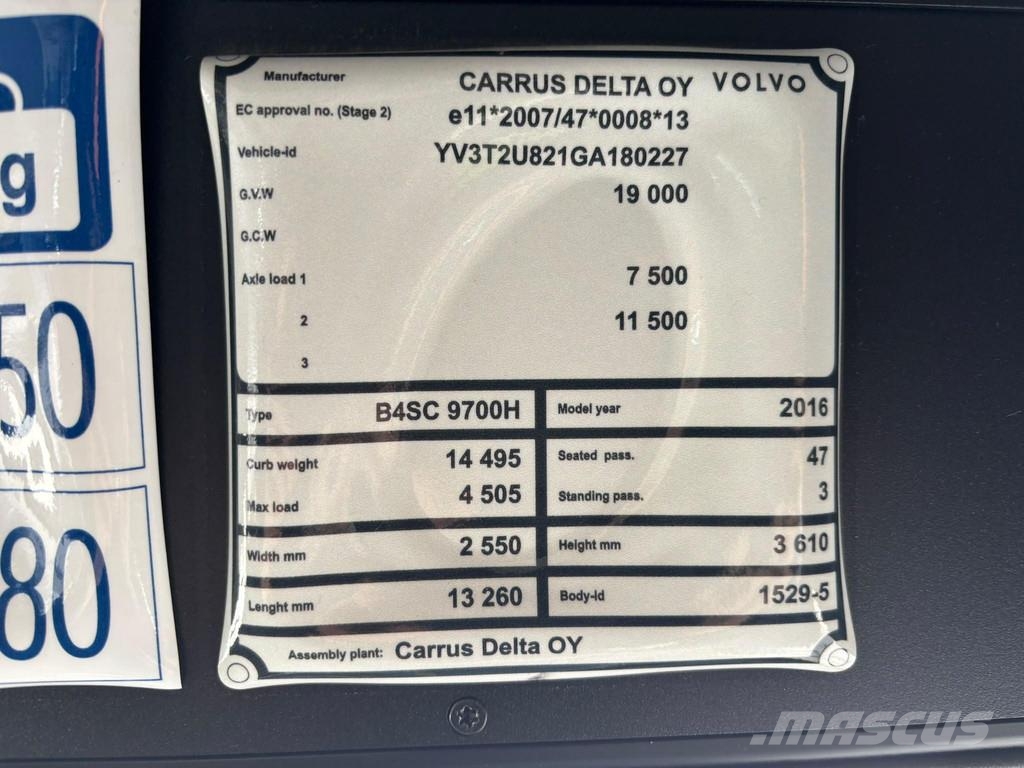 Volvo B11R 9700H 4x2 EURO 6 / AC / AUXILIARY HEATING / W Putnički autobusi