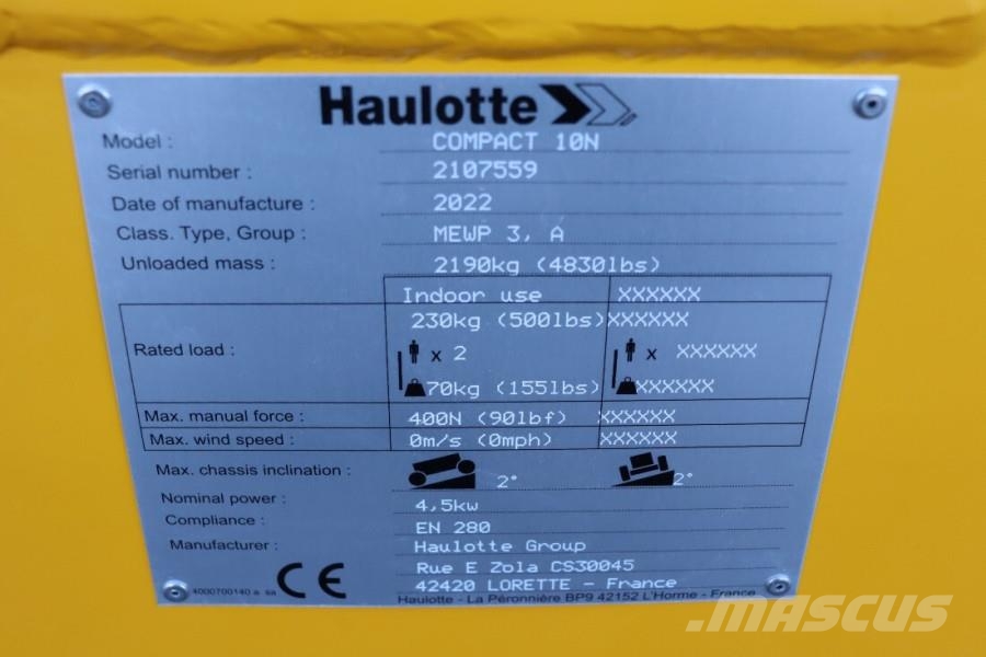 Haulotte Compact 10N Valid Iinspection, *Guarantee! 10m Wor Scheren-Arbeitsbühnen