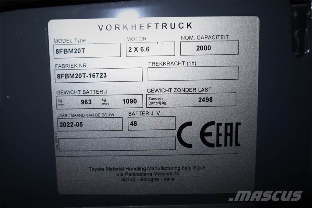 Toyota 8FBM20T Valid inspection, *Guarantee! Electric, 47 柴油叉车